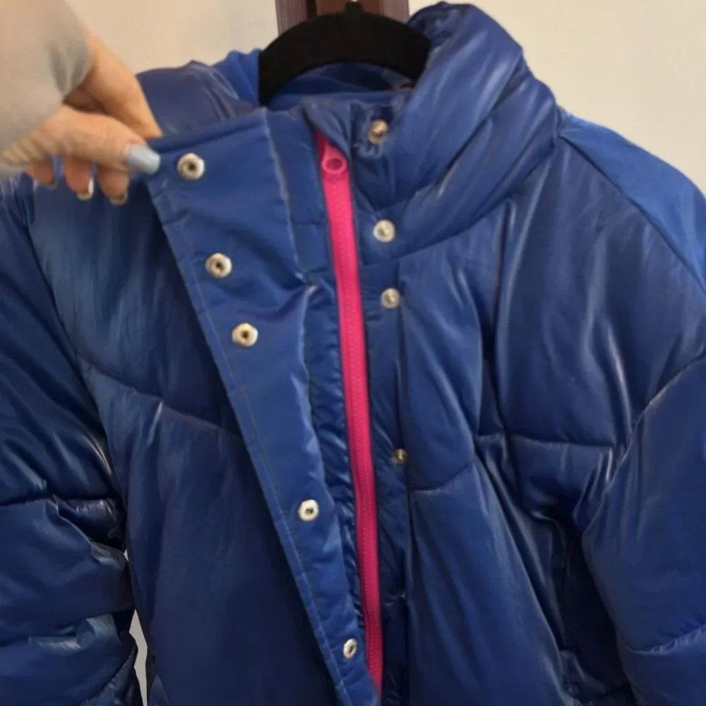Gap Kids Hooded Puffer Jacket Shiny Blue Fleece Lined XXL